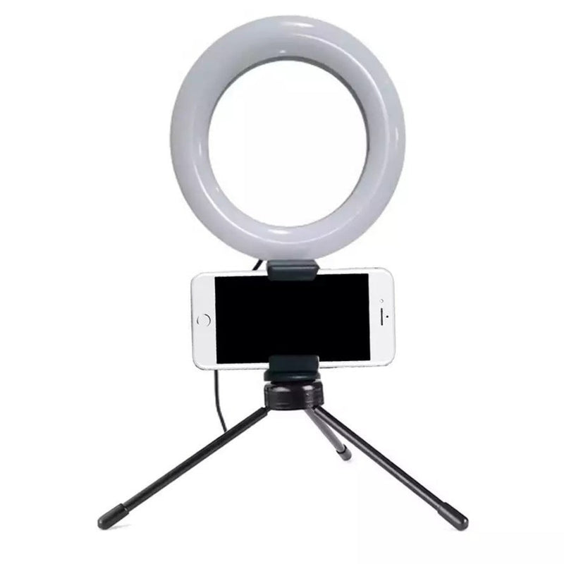 Iluminador Ring Light 6 Polegadas (16cm) com Tripe e Suporte para Celular - Ideal para Influenciador Digital, Video Conferencia