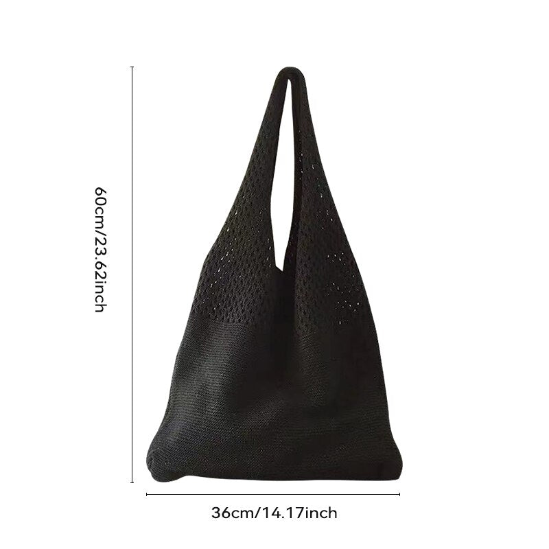 Bolsa Feminino simples Retro Tricô de Lã cor sólida Grande Capacidade Bolsa de Ombro Único